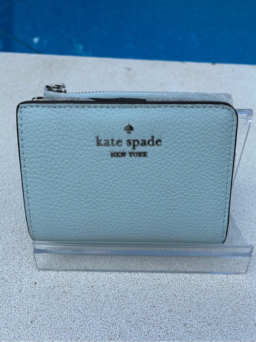 kate spade Crisp Sky Small L Zip Pebbled Leather Zip-Around Wallet